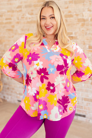 Lizzy Top in Coral and Magenta Painted Floral