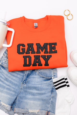 PREORDER: Embroidered Glitter Game Day Sweatshirt in Orange/Black