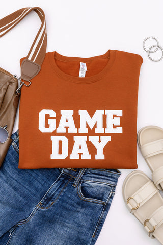 PREORDER: Embroidered Glitter Game Day Sweatshirt in Burnt Orange/White