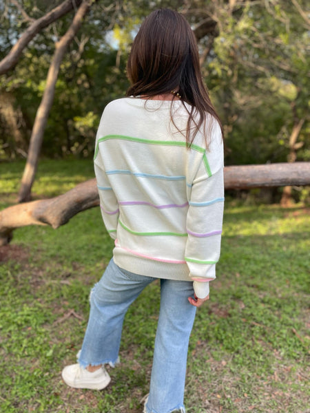 PREORDER: Just Too Good Rainbow Striped Sweater in Two Colors