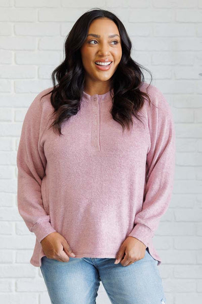 Keeping it Real Brushed Melange Hacci Long Sleeve Tee in Light Rose