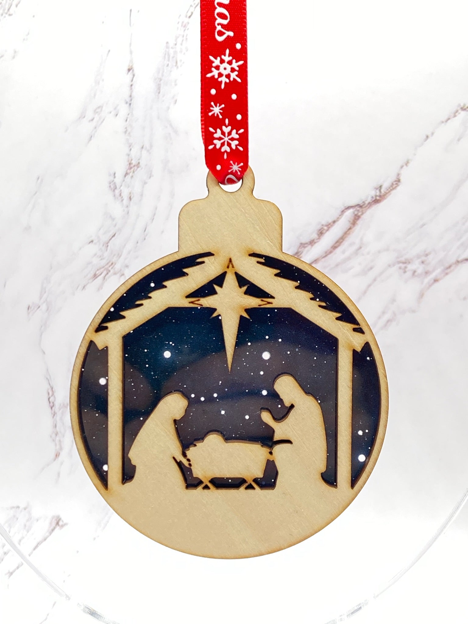 Starry Nativity Ornament - Round