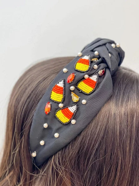 Candy Corn & Rhinestone Top Knot Headband in Two Colors