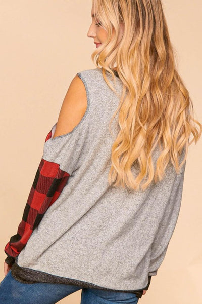 Haptics Plaid Block Cold-Shoulder