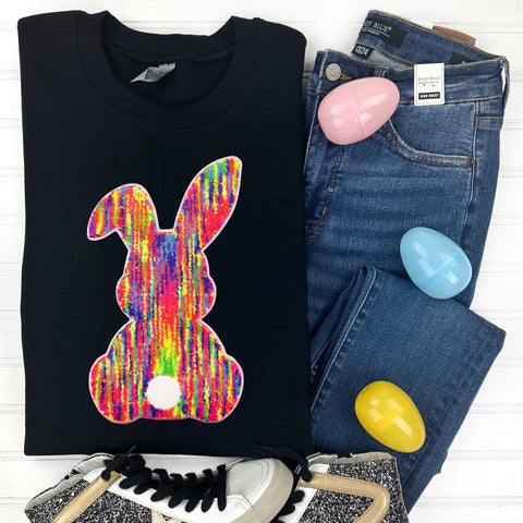 PREORDER: Rainbow Bunny Chenille Patch Sweatshirt in Three Colors