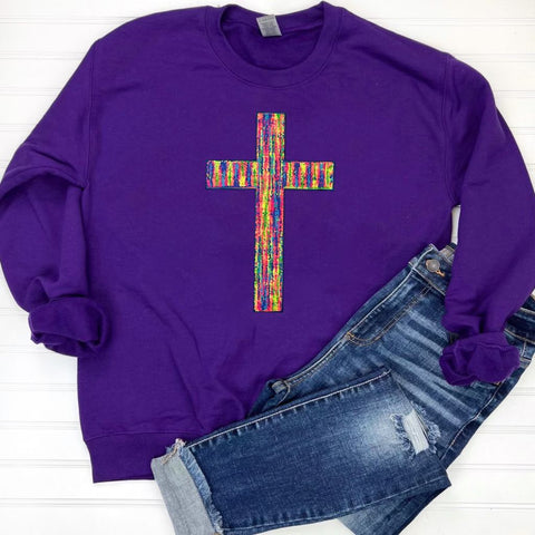 PREORDER: Rainbow Cross Chenille Patch Sweatshirt in Three Colors