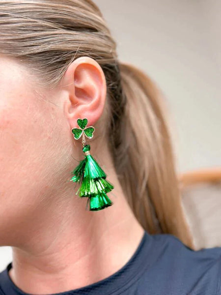 PREORDER: Clover Tinsel Fringe Dangle Earrings