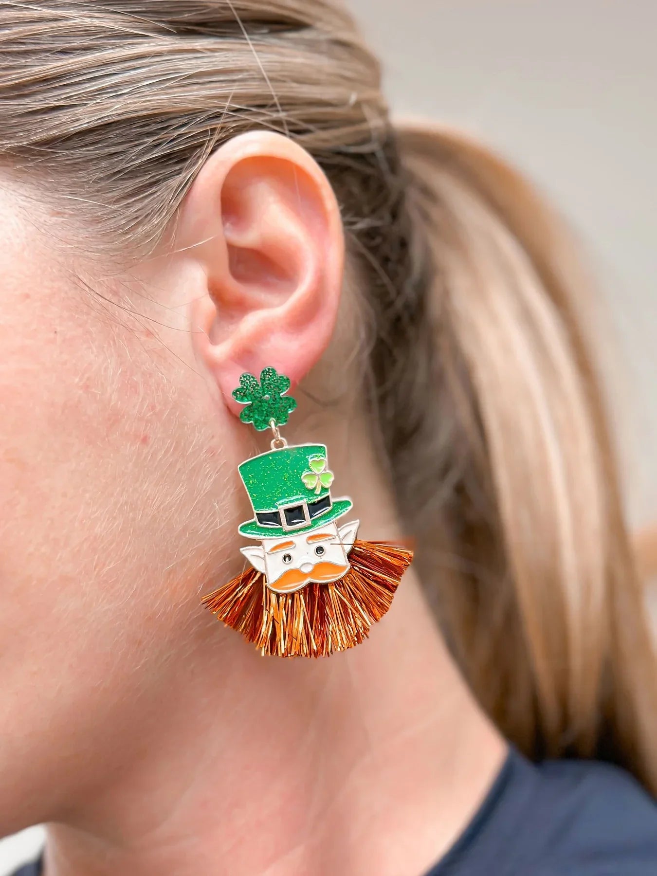 PREORDER: Leprechaun Head Tinsel Dangle Earrings
