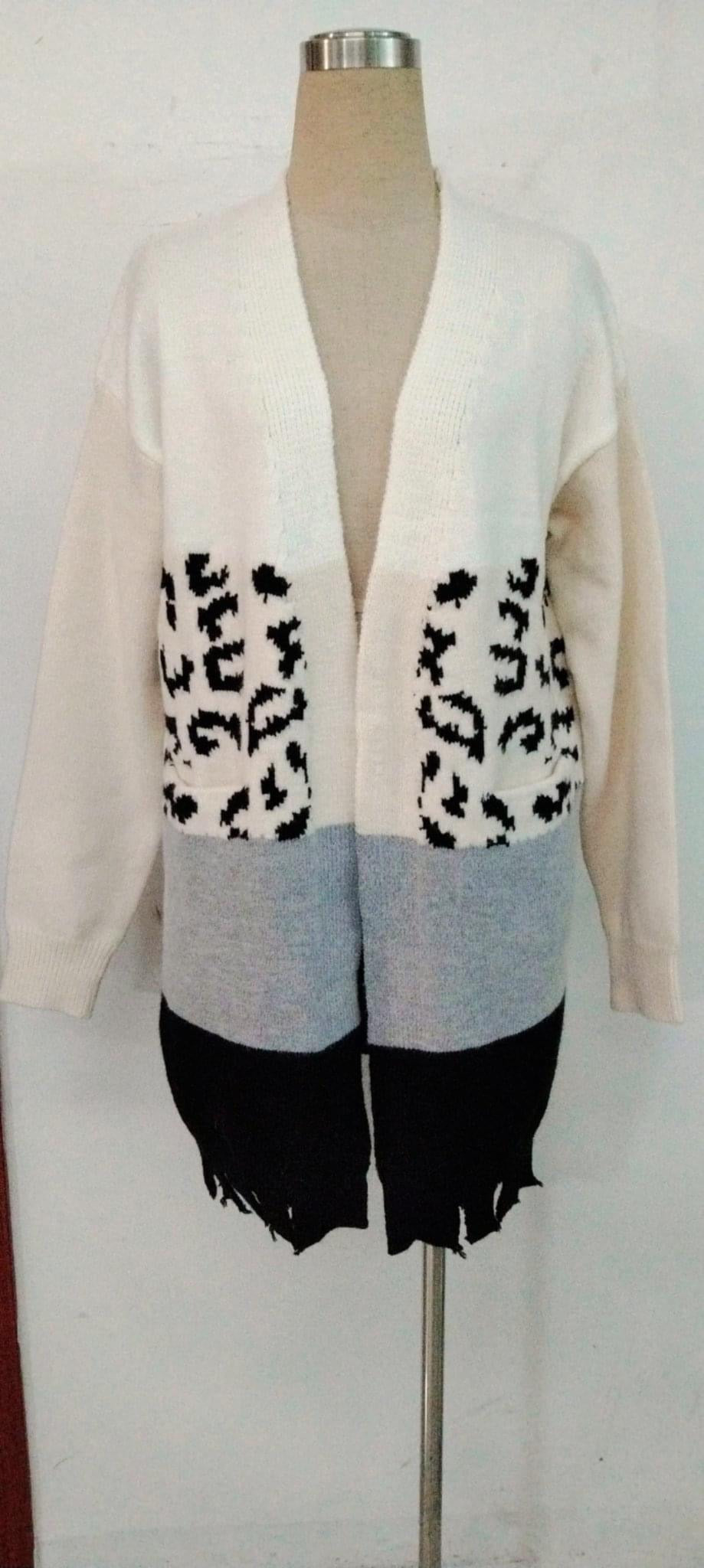 Block Distressed Sweater Cardigan