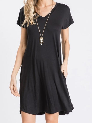 Solid Dress w/ Side Pocket (Black)