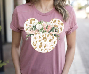 Leopard Ears Floral Graphic Tee