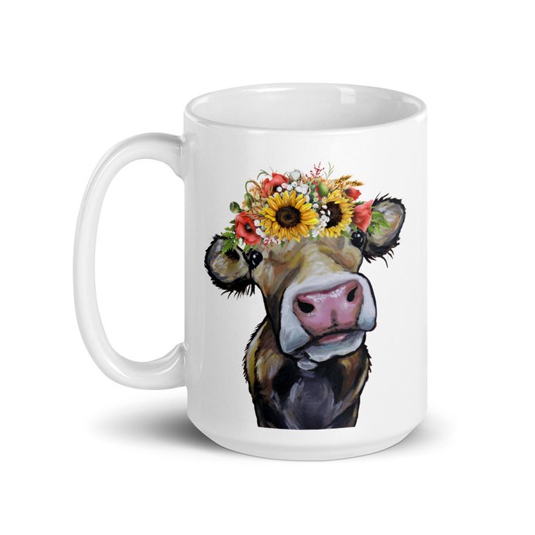 Sunflower Cow Mug, 15oz